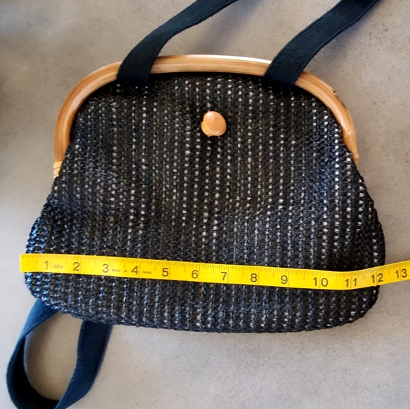 Vintage 1950's Black Woven Rafia Overlay Bamboo Frame Shoulder Bag, EUC - Picture 14 of 15